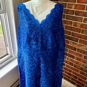 Calvin Klein Vibrant Blue Black Floral Lace Sleeveless A-Line Dress Romantic